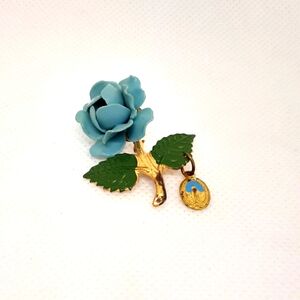 Religious Brooch Virgin Mary Vintage Blue Rose Italy Roman Catholic Christian
